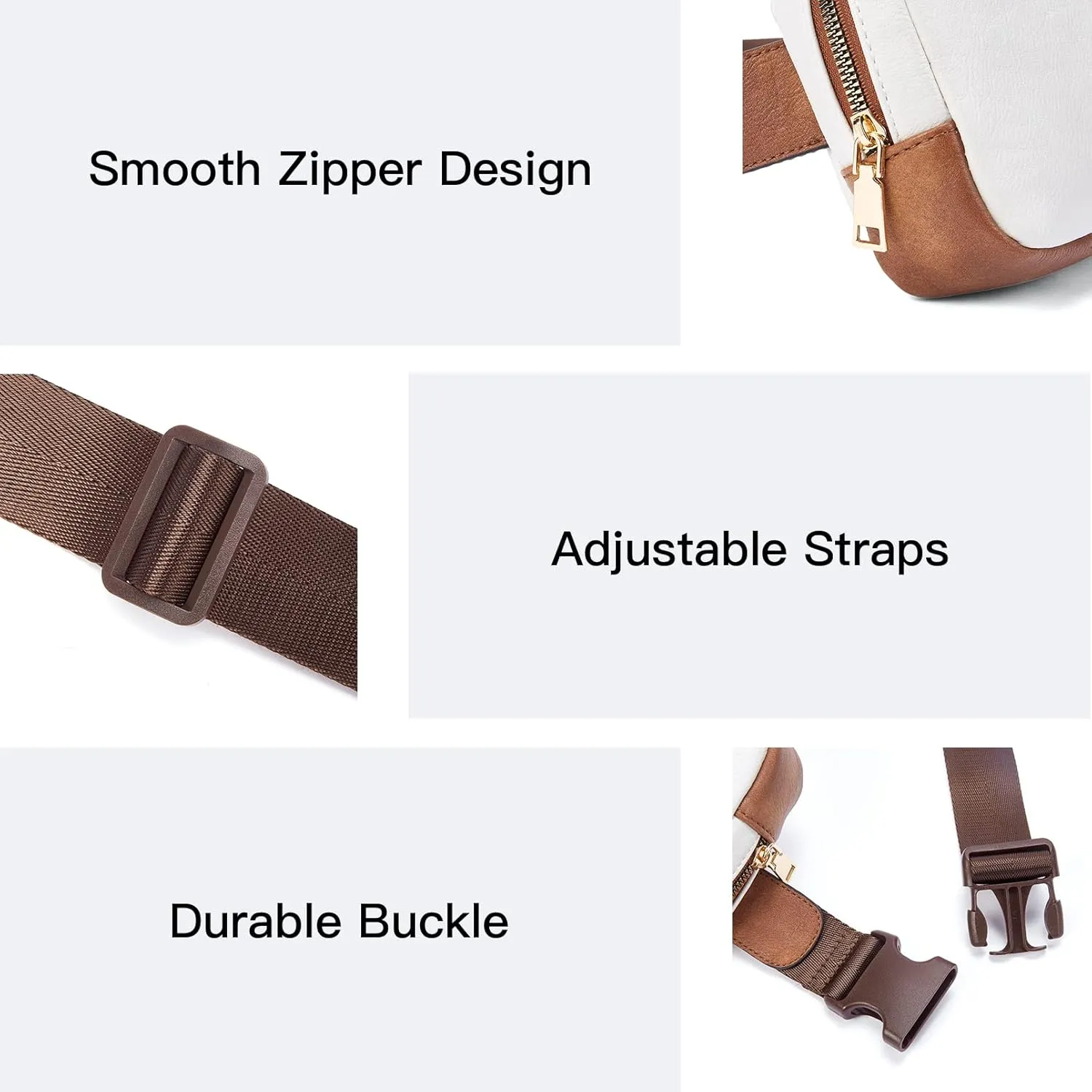 Telena Leather Belt Bag for Women Fashionable Fanny Packs Cross Body Bag Waist Pack Beige Brown