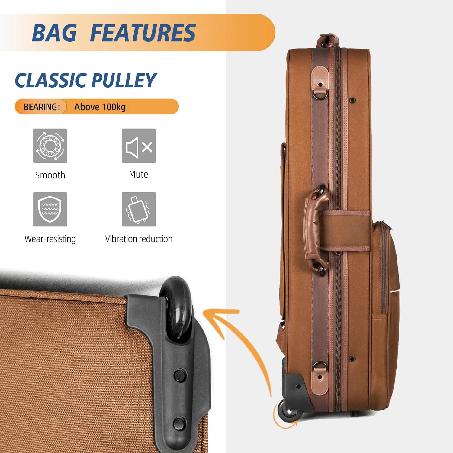 Tenor Saxophone Case With Wheels - Roller Bag, Backpack, Thicken Padded Shoulder Strap, Handle Strap, Sax Accessories Carrying Bag
