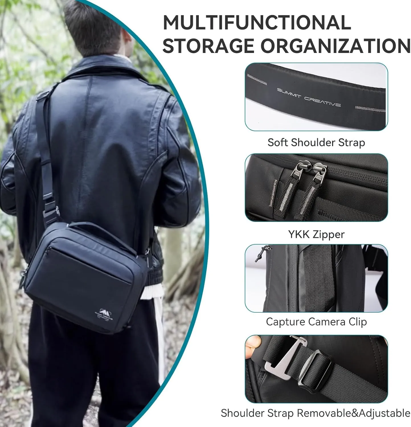 Tenzing Sling Camera Bag 4L,waterproof Crossbody Camera Shoulder Bag for Photographers,Compatible for Gopro、Insta360 Flow、DJI mini、Sony etc Compact Camera(Black)