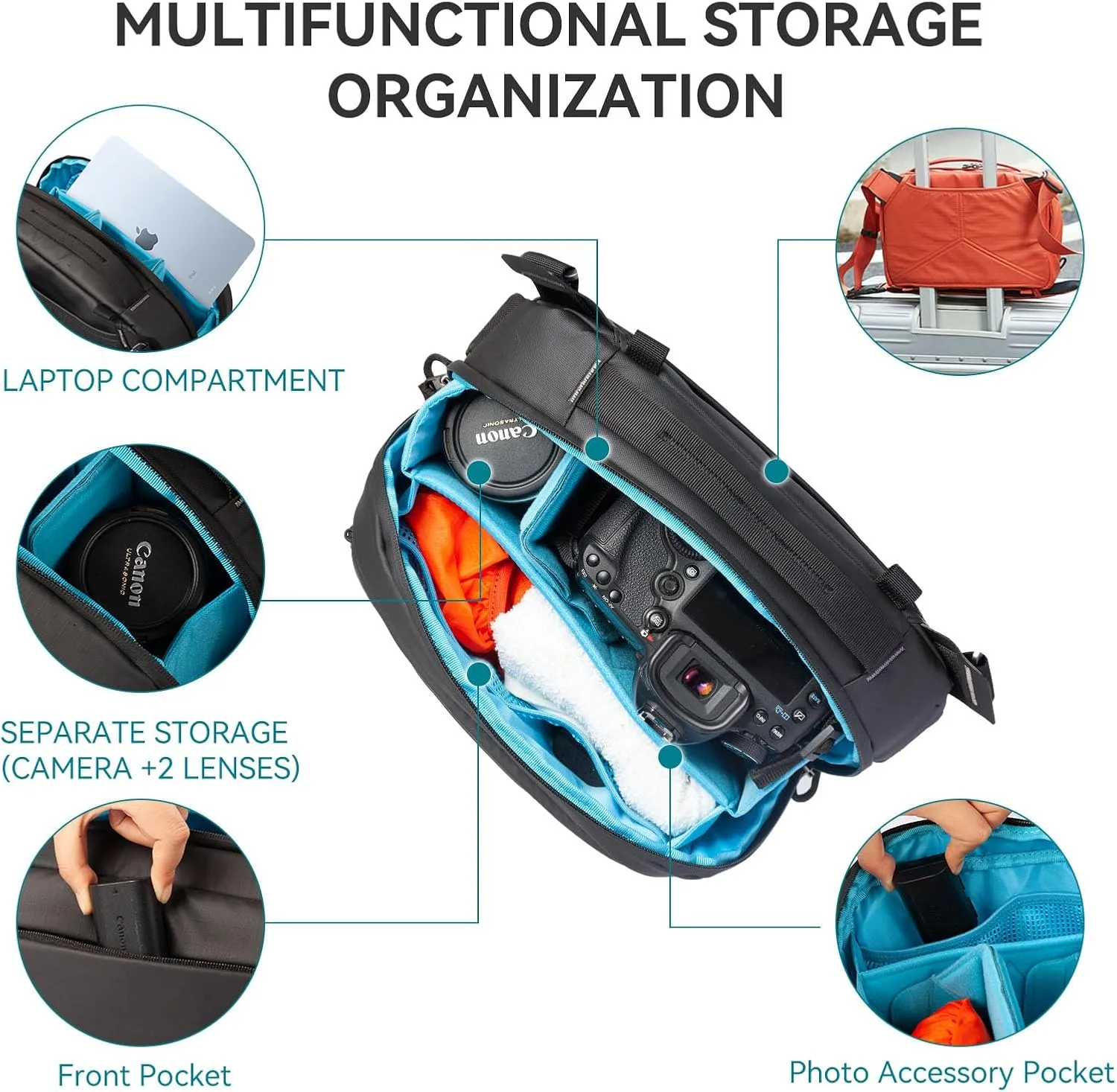 Tenzing Sling Camera Bag 4L,waterproof Crossbody Camera Shoulder Bag for Photographers,Compatible for Gopro、Insta360 Flow、DJI mini、Sony etc Compact Camera(Black)
