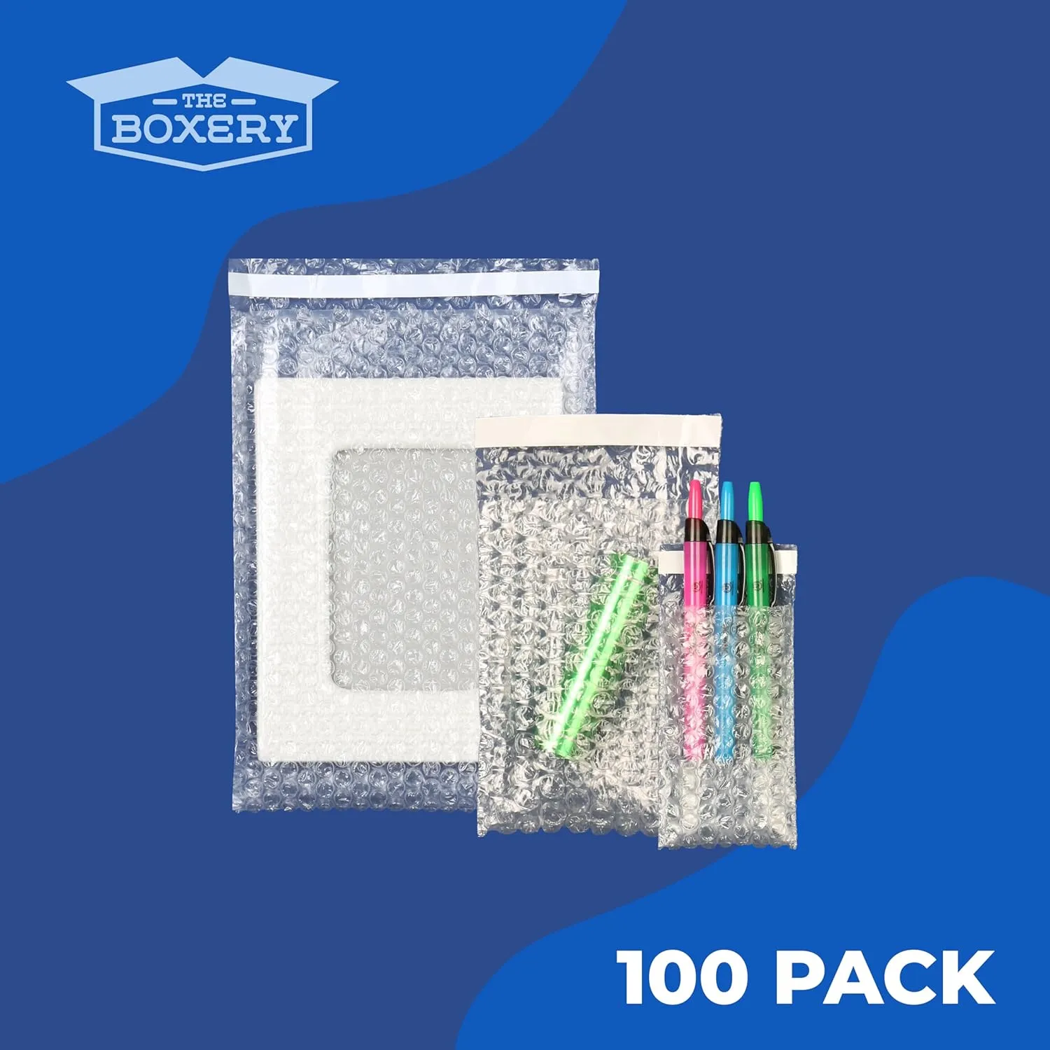 The Boxery 10.5x13" Clear Self-Sealing Bubble Out Bag Pouches -100 Pack- Bubble Cushion Wrap Bags for Packing, Storage, Moving, and Shipping fragile items