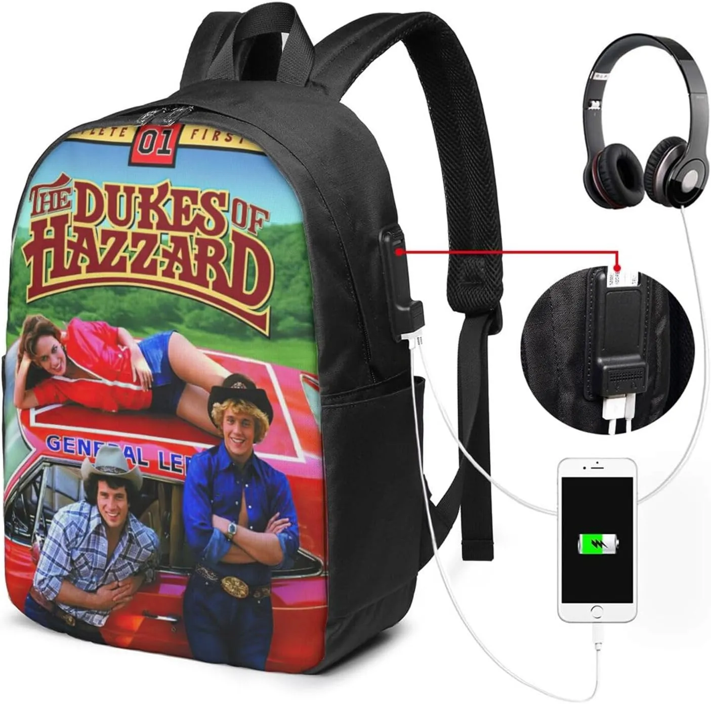 The Dukes Funny of Movie Hazzard Laptop Backpack Sports Backpack Music Elements Travel Backpack Classic Backpack With USB port