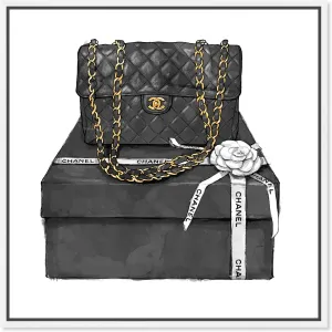 The Oliver Gal Artist Co. Fashion and Glam Framed Wall Art Canvas Prints 'Boxed Beauty' Handbags Home Décor, 12" x 12", Black, Gold