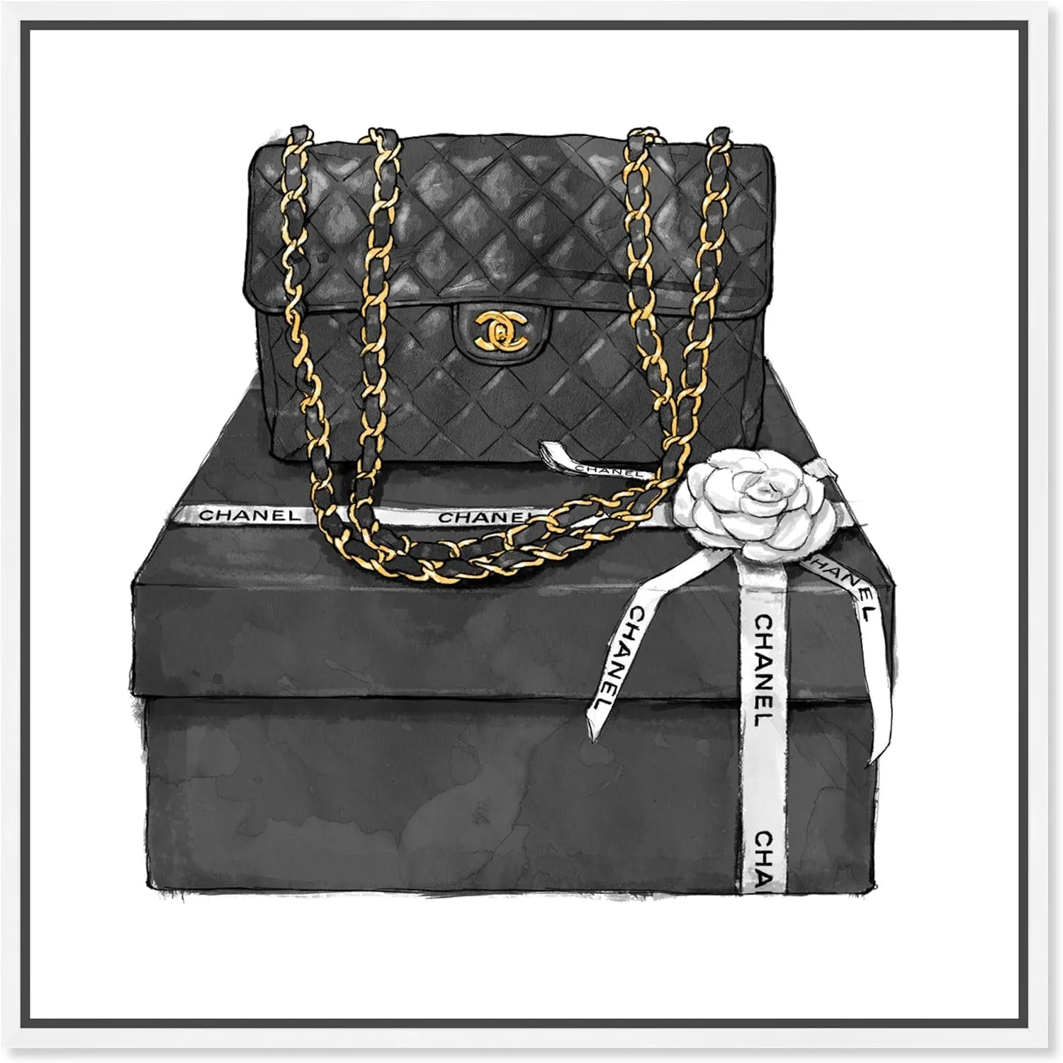 The Oliver Gal Artist Co. Fashion and Glam Framed Wall Art Canvas Prints 'Boxed Beauty' Handbags Home Décor, 12" x 12", Black, Gold