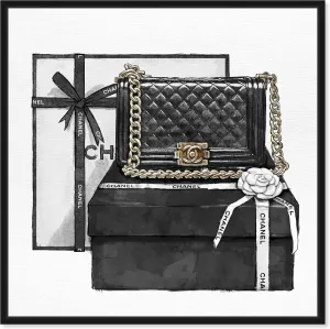 The Oliver Gal Artist Co. Fashion and Glam Framed Wall Art Canvas Prints 'Gifted Beauty' Handbags Home Décor, 30 in x 30 in, Black, White