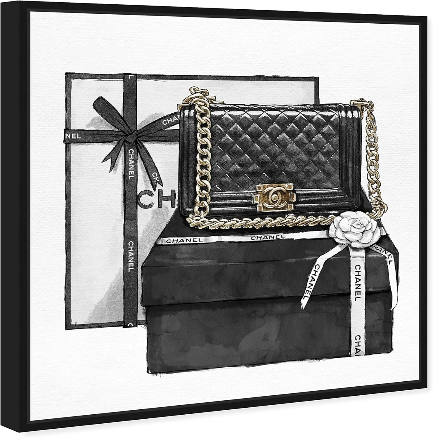 The Oliver Gal Artist Co. Fashion and Glam Framed Wall Art Canvas Prints 'Gifted Beauty' Handbags Home Décor, 30 in x 30 in, Black, White
