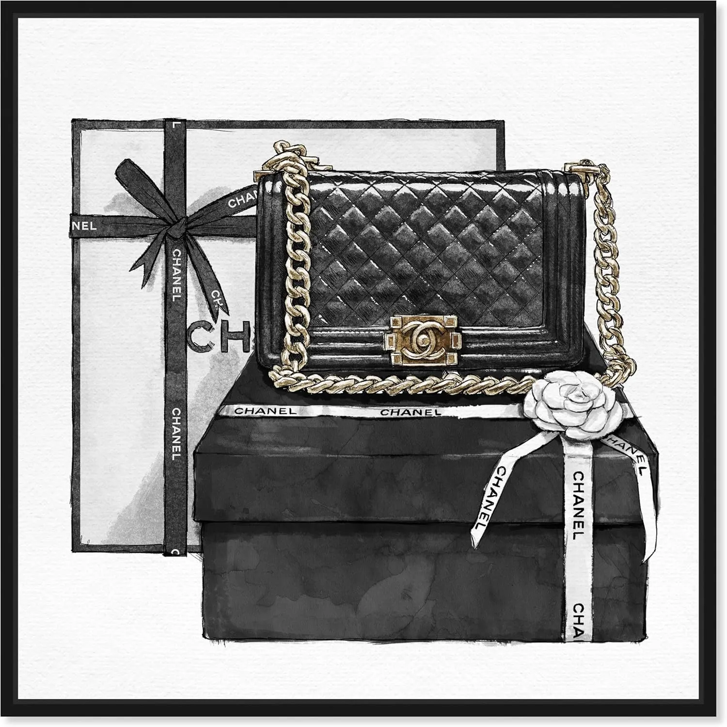The Oliver Gal Artist Co. Fashion and Glam Framed Wall Art Canvas Prints 'Gifted Beauty' Handbags Home Décor, 30 in x 30 in, Black, White