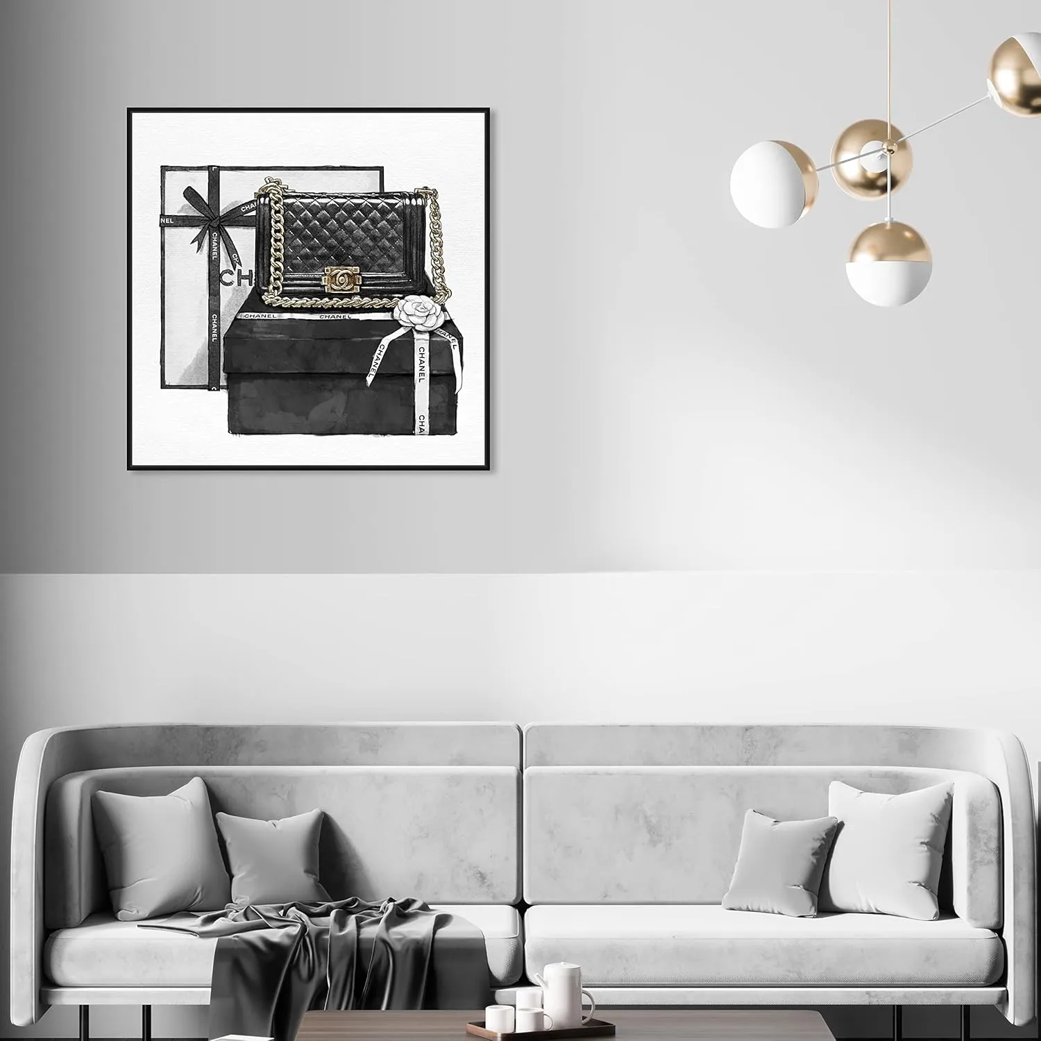 The Oliver Gal Artist Co. Fashion and Glam Framed Wall Art Canvas Prints 'Gifted Beauty' Handbags Home Décor, 30 in x 30 in, Black, White