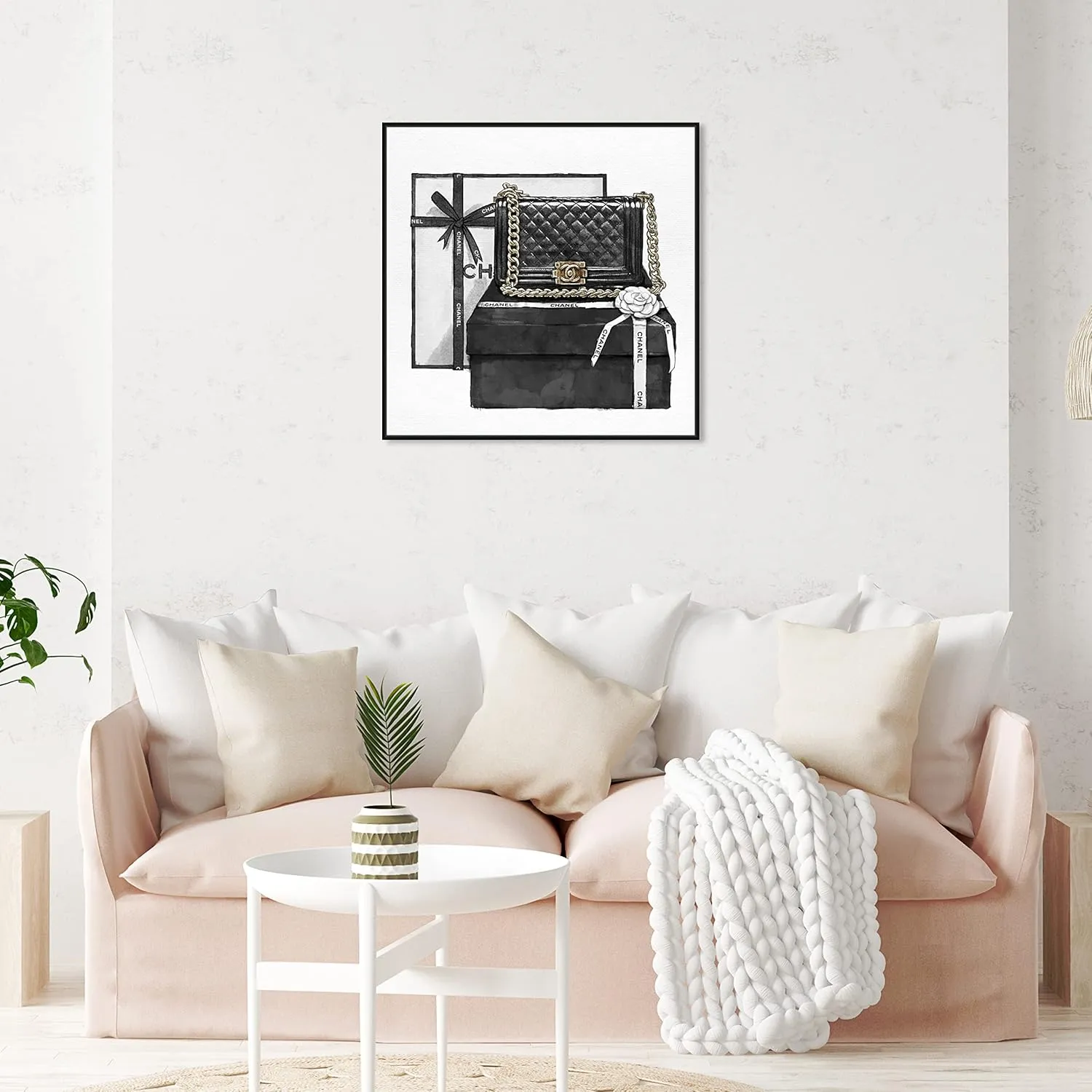 The Oliver Gal Artist Co. Fashion and Glam Framed Wall Art Canvas Prints 'Gifted Beauty' Handbags Home Décor, 30 in x 30 in, Black, White