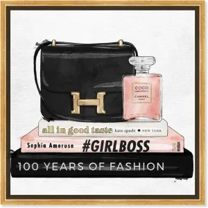 The Oliver Gal Artist Co. Fashion and Glam Framed Wall Art Canvas Prints 'My Always Essentials' Handbags Home Décor, 20" x 20", Black, Pink