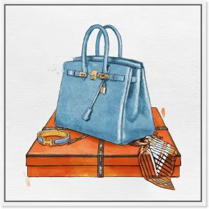 The Oliver Gal Artist Co. Fashion and Glam Framed Wall Art Canvas Prints 'My Bag Collection III' Handbags Home Décor, 12" x 12", Blue, Orange