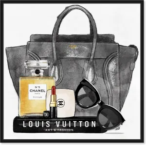 The Oliver Gal Artist Co. Fashion and Glam Framed Wall Art Canvas Prints 'My Everyday Purse' Handbags Home Décor, 24" x 24", Black, Yellow