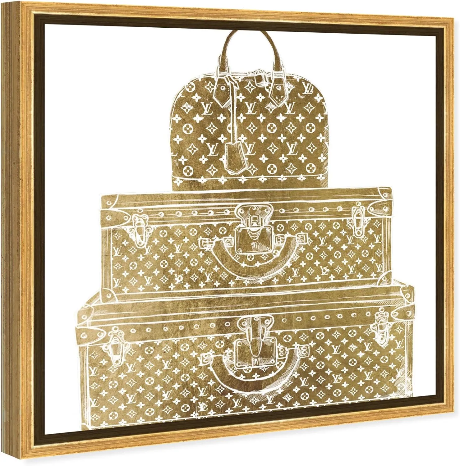 The Oliver Gal Artist Co. Fashion and Glam Framed Wall Art Canvas Prints 'Royal Bag and Luggage Diecut' Travel Essentials Home Décor, 16 in x 16 in, Gold, White