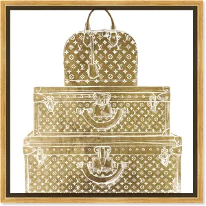 The Oliver Gal Artist Co. Fashion and Glam Framed Wall Art Canvas Prints 'Royal Bag and Luggage Diecut' Travel Essentials Home Décor, 16 in x 16 in, Gold, White