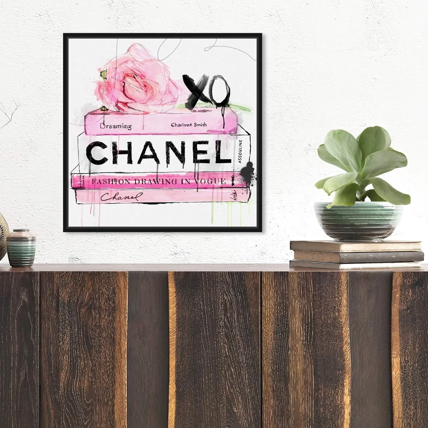 The Oliver Gal Artist Co. Fashion and Glam Framed Wall 'Shop and Peek Buddy' Fashion, 17722_16x16_Canv_BFL, Pink, White, 16" x 16"