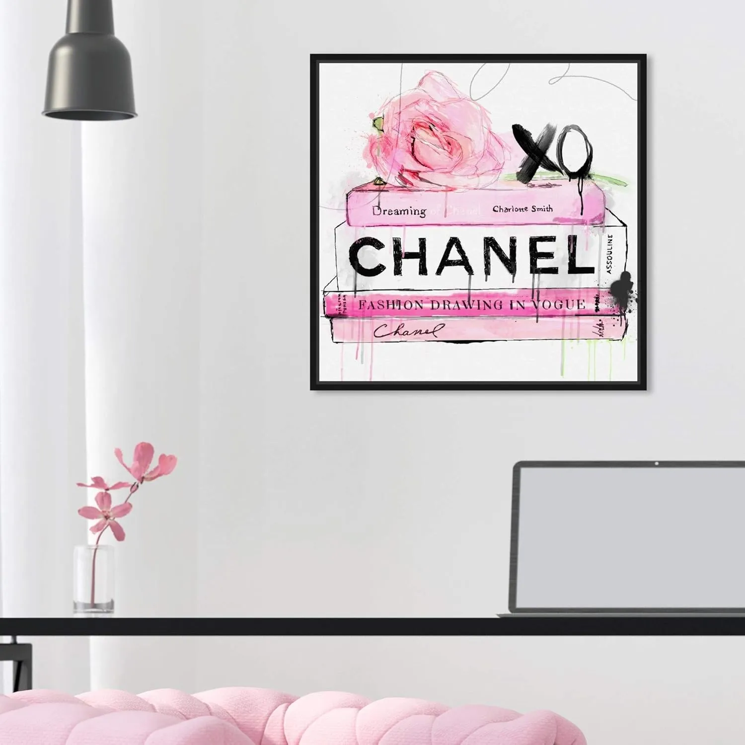 The Oliver Gal Artist Co. Fashion and Glam Framed Wall 'Shop and Peek Buddy' Fashion, 17722_16x16_Canv_BFL, Pink, White, 16" x 16"