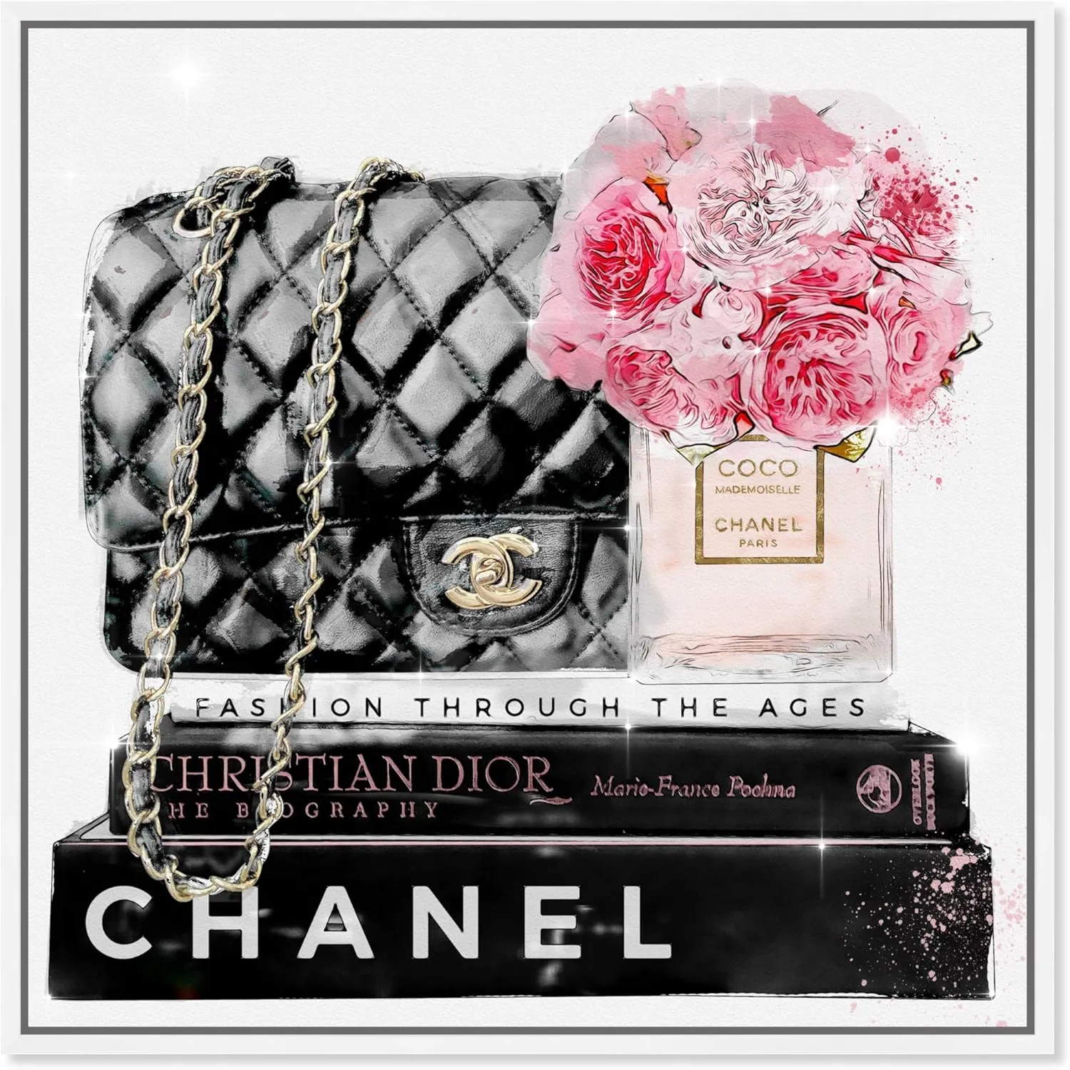 The Oliver Gal Artist Co. Fashion and Glam Wall Art Canvas Prints 'Elegant Essentials Paris' Handbags Home Décor, 24 in x 24 in, White Floating Frame