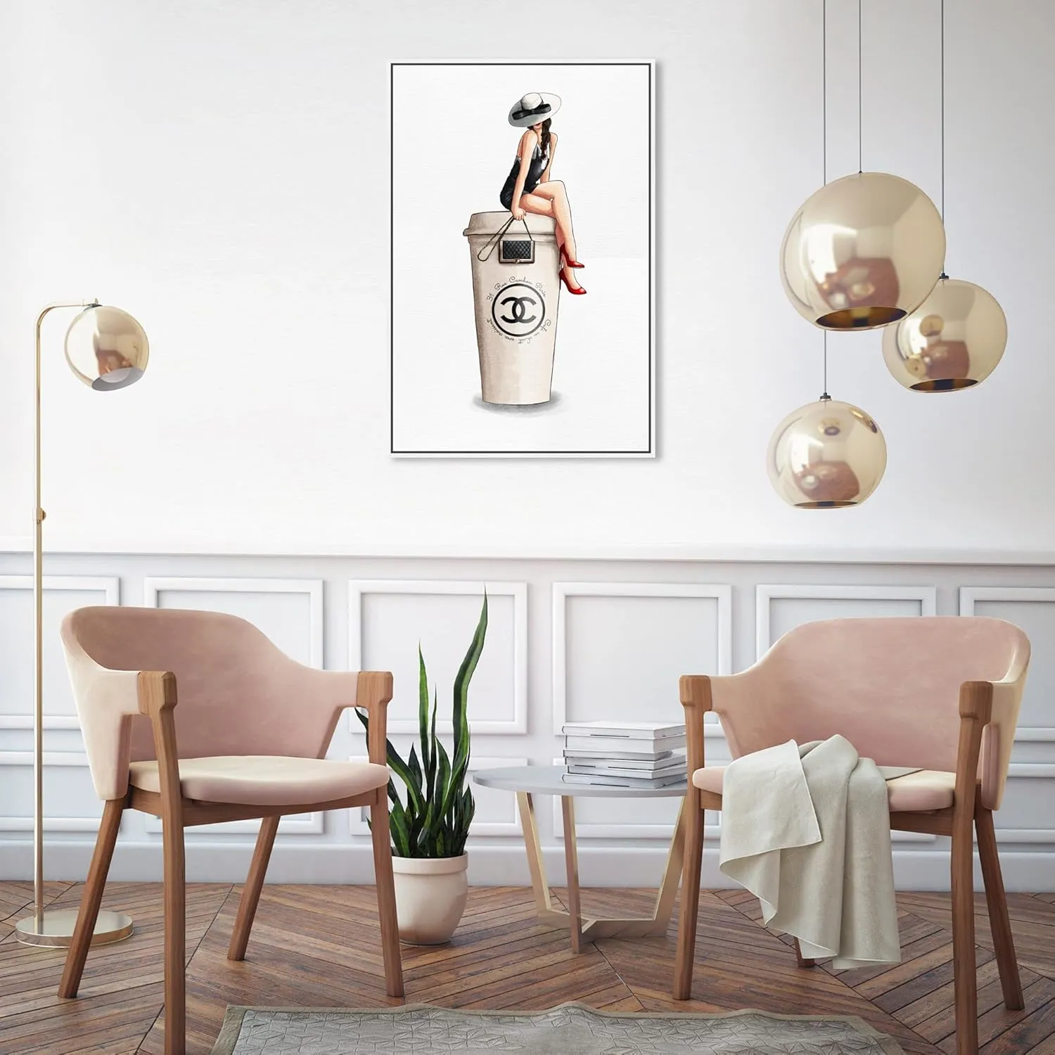 The Oliver Gal Artist Co. Fashion and Glam Wall Art Canvas Prints Handbags Cafe Au Lait Cambon Dark Home Décor, 20x30, White Frame
