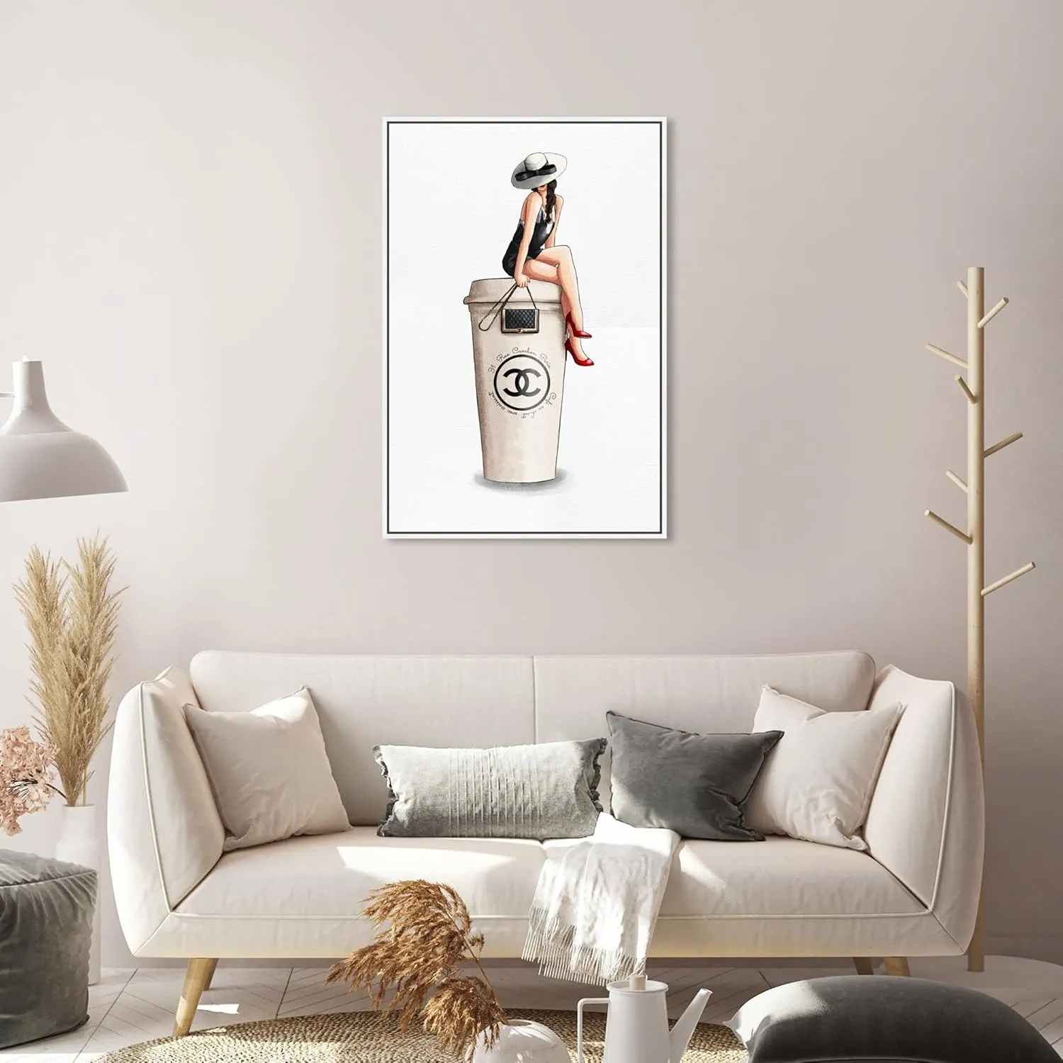 The Oliver Gal Artist Co. Fashion and Glam Wall Art Canvas Prints Handbags Cafe Au Lait Cambon Dark Home Décor, 20x30, White Frame
