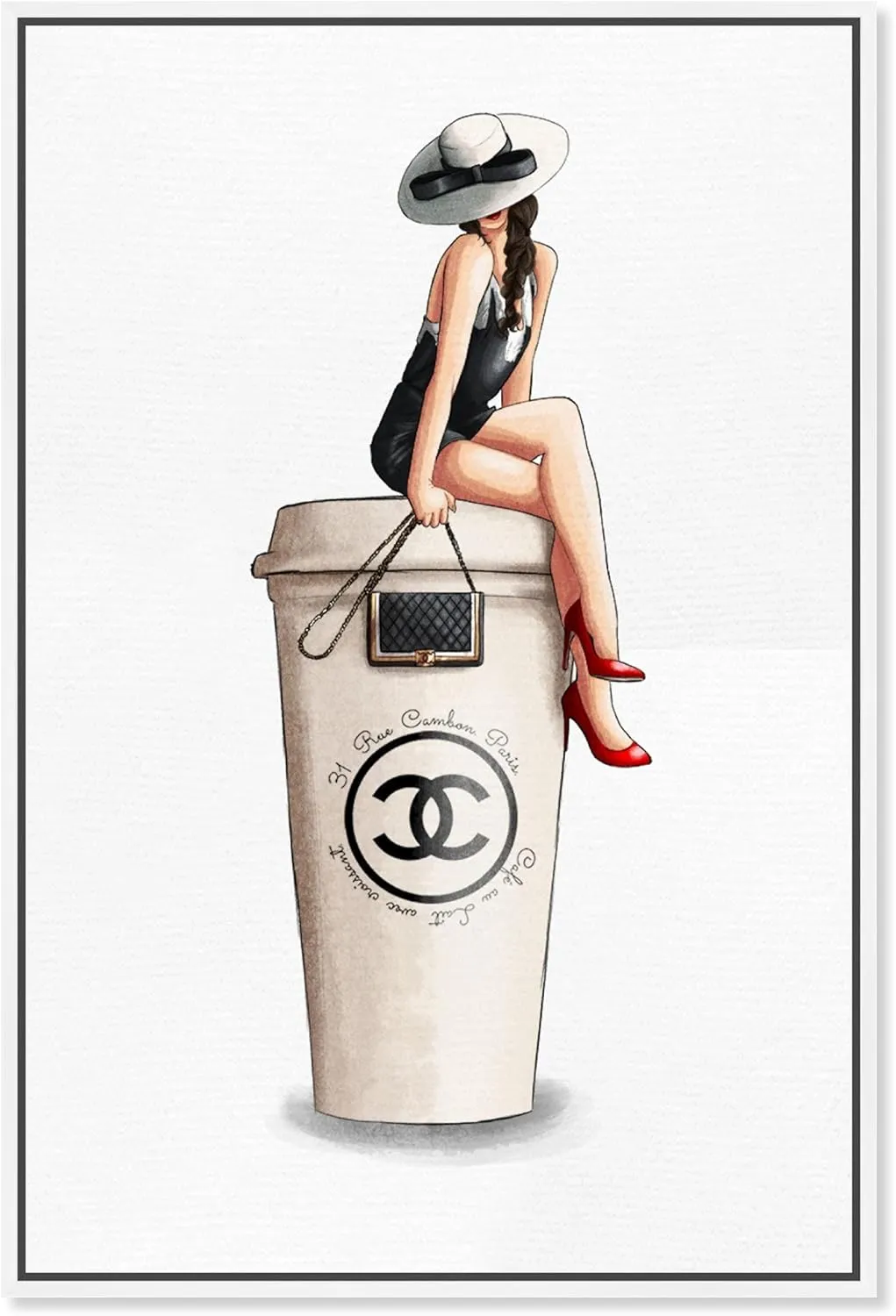 The Oliver Gal Artist Co. Fashion and Glam Wall Art Canvas Prints Handbags Cafe Au Lait Cambon Dark Home Décor, 20x30, White Frame