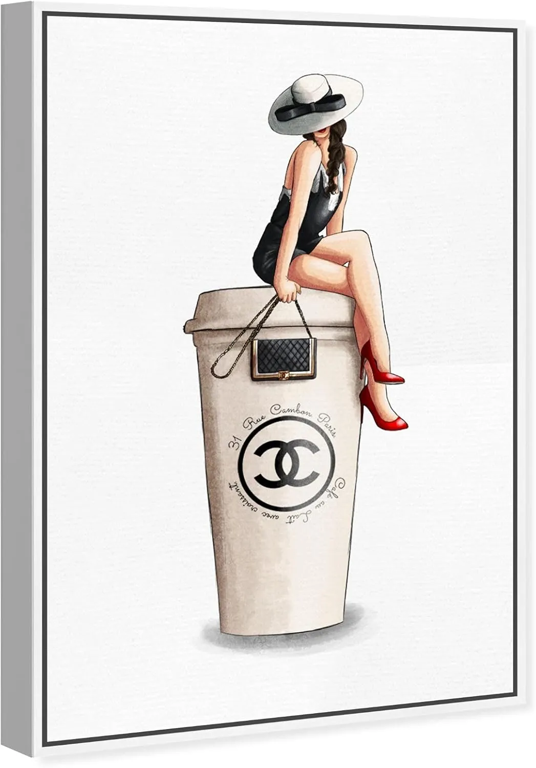 The Oliver Gal Artist Co. Fashion and Glam Wall Art Canvas Prints Handbags Cafe Au Lait Cambon Dark Home Décor, 20x30, White Frame