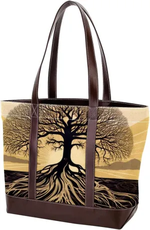 The Tote Bag For Women,Tote Bag With Zipper,Canvas Tote Bag,African Grassland Tree Root Handbags