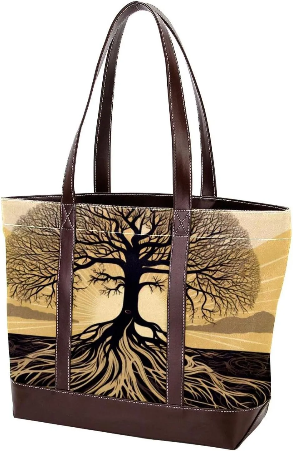 The Tote Bag For Women,Tote Bag With Zipper,Canvas Tote Bag,African Grassland Tree Root Handbags