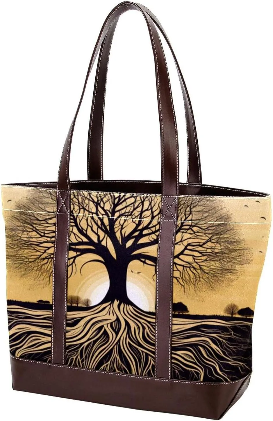 The Tote Bag For Women,Tote Bag With Zipper,Canvas Tote Bag,African Grassland Tree Root Handbags