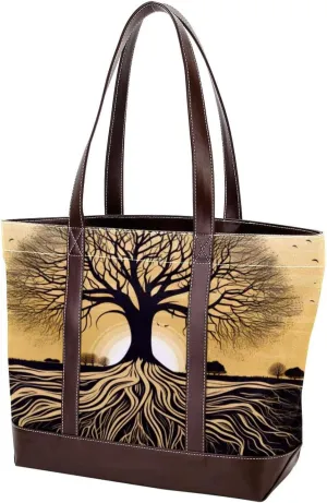 The Tote Bag For Women,Tote Bag With Zipper,Canvas Tote Bag,African Grassland Tree Root Handbags