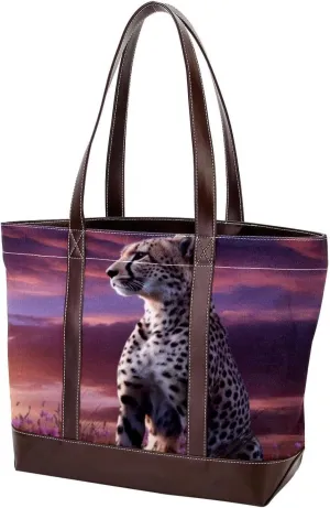 The Tote Bag For Women,Tote Bag With Zipper,Canvas Tote Bag,African Savannah Animal Leopard Handbags