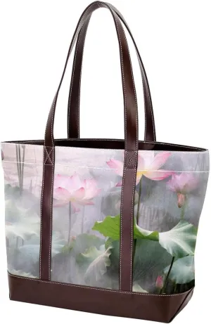 The Tote Bag For Women,Tote Bag With Zipper,Canvas Tote Bag,Amazing Lotus Pond Handbags