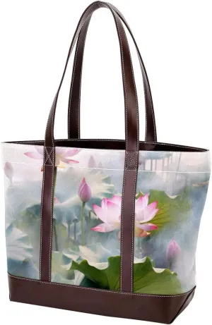 The Tote Bag For Women,Tote Bag With Zipper,Canvas Tote Bag,Amazing Lotus Pond Handbags