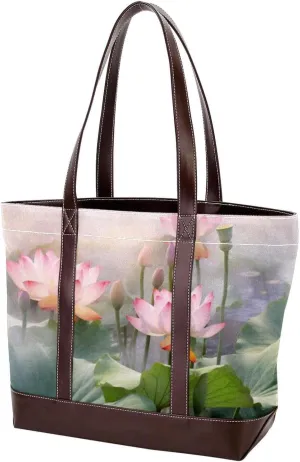 The Tote Bag For Women,Tote Bag With Zipper,Canvas Tote Bag,Amazing Lotus Pond Handbags