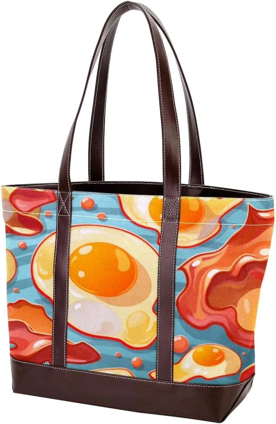 The Tote Bag For Women,Tote Bag With Zipper,Canvas Tote Bag,Breakfast Bacon and Eggs Handbags