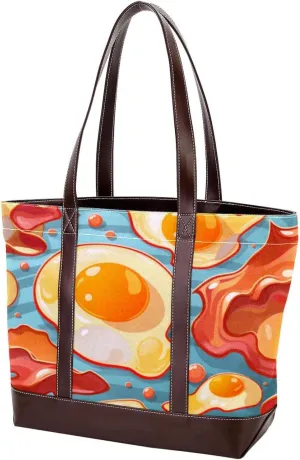 The Tote Bag For Women,Tote Bag With Zipper,Canvas Tote Bag,Breakfast Bacon and Eggs Handbags