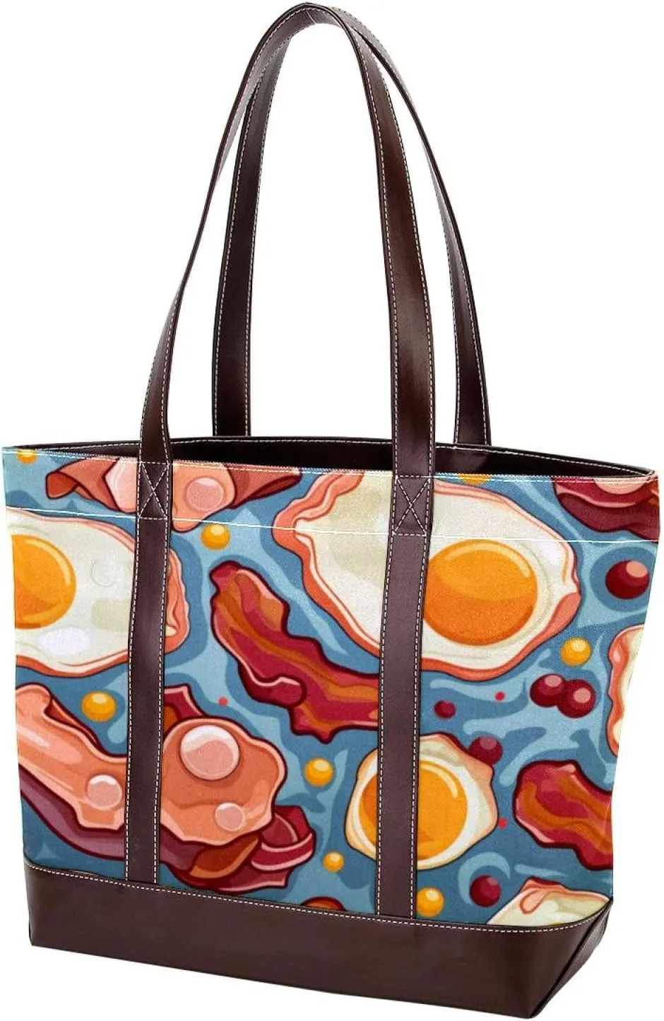 The Tote Bag For Women,Tote Bag With Zipper,Canvas Tote Bag,Breakfast Bacon and Eggs Handbags
