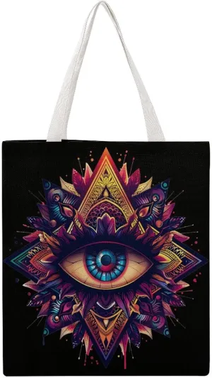 Third Eyeball Goth Eye Spiritual Canvas Tote Bags Portable Shopping Grocery Bag Shoulder Handbag with Handles