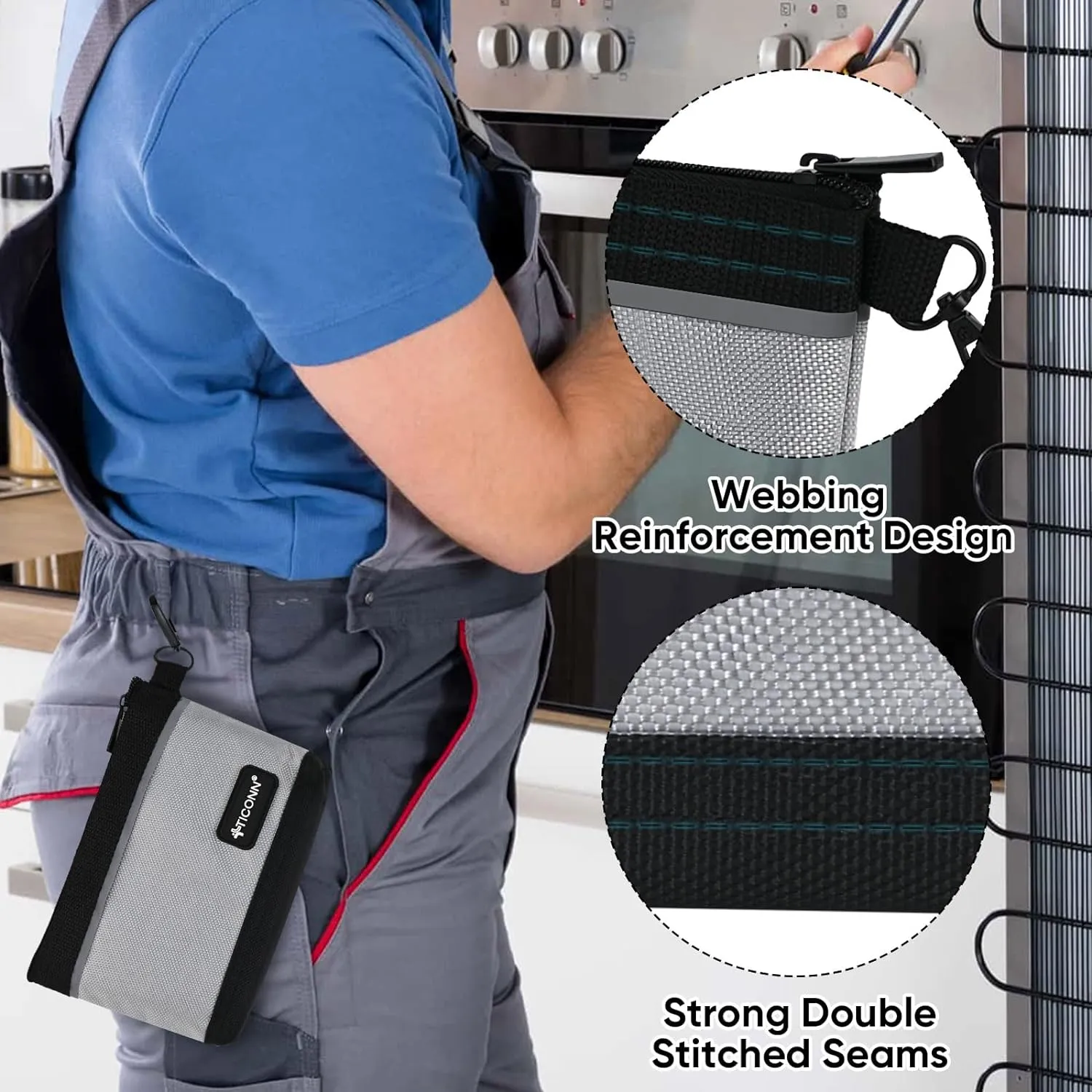 TICONN Tool Pouches with Zipper, 1680D Oxford Small Tool Bags, Waterproof Utility Bag Zipper Pouch for Tool Organizers and Storage (6 Pack Medium)