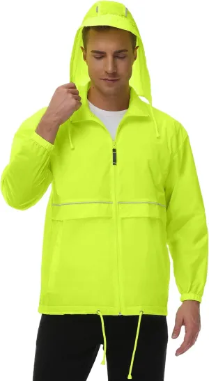 TIHEEN Men's Rain Jacket Cycling Running Jackets Waterproof Raincoat with Hood Windbreaker Hiking Jacket Rain Coat