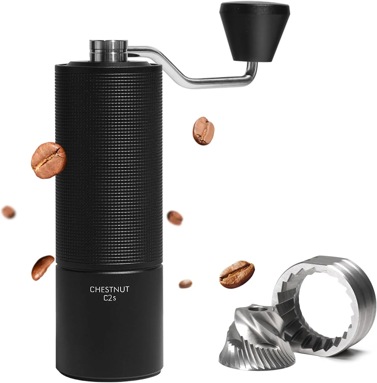 TIMEMORE Chestnut C2S Manual Coffee Grinder Capacity 25g with CNC Stainless Steel Conical Burr, Internal Adjustable Setting, Double Bearing Positioning, C2S Black Hand Coffee Grinder