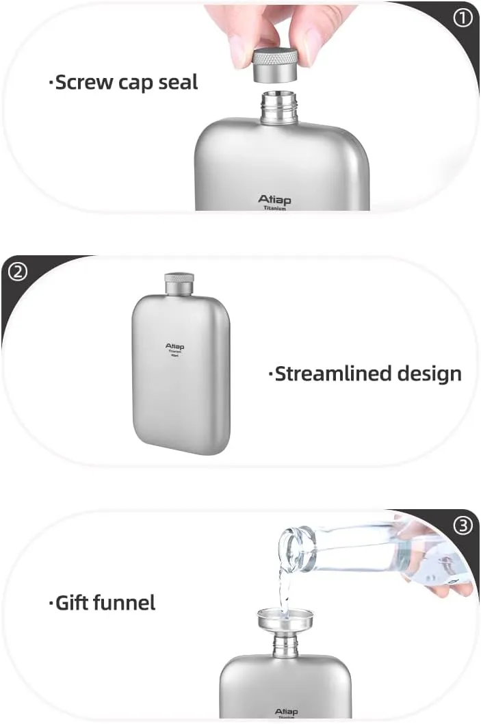 Titanium Hip Flask Portable Leak Proof Wine Pot Flagon Drinking Cup with Cap for Outdoor Camping Hiking (Ice flower, 230ml)