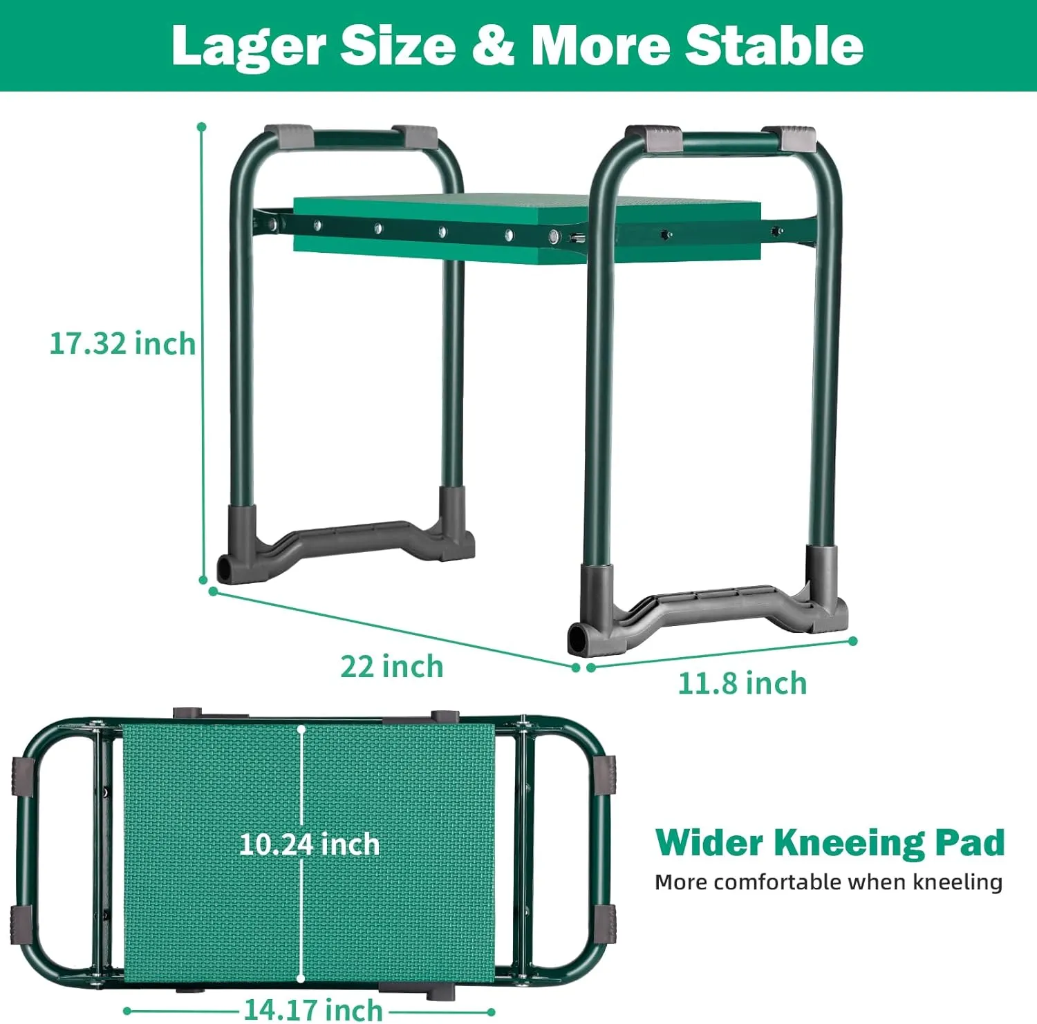 TomCare Garden Kneeler and Seat 10.24” Wide Kneeling Pad Garden Bench with 2 Tool Pouches Heavy Duty Stable Gardening Stool Tools Foldable Gardening Gifts for Women Men Seniors Gardeners, Green