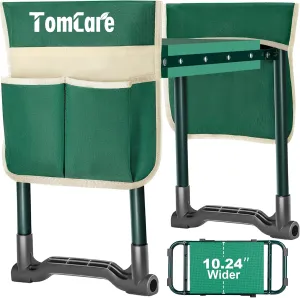 TomCare Garden Kneeler and Seat 10.24” Wide Kneeling Pad Garden Bench with 2 Tool Pouches Heavy Duty Stable Gardening Stool Tools Foldable Gardening Gifts for Women Men Seniors Gardeners, Green