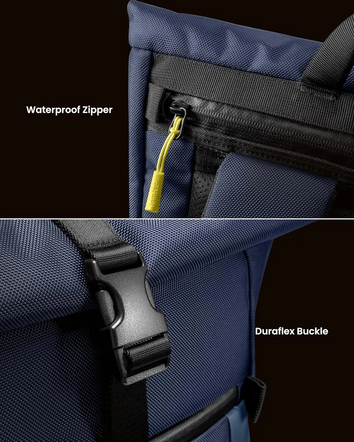 tomtoc Roll Top Laptop Backpack, Lightweight, Water-Resistant Commute Expandable Casual Daypack for 13-15.6 inch Laptop, Rucksack for Work College Trip, Capacity Adjustable 17-20L, Dark Blue