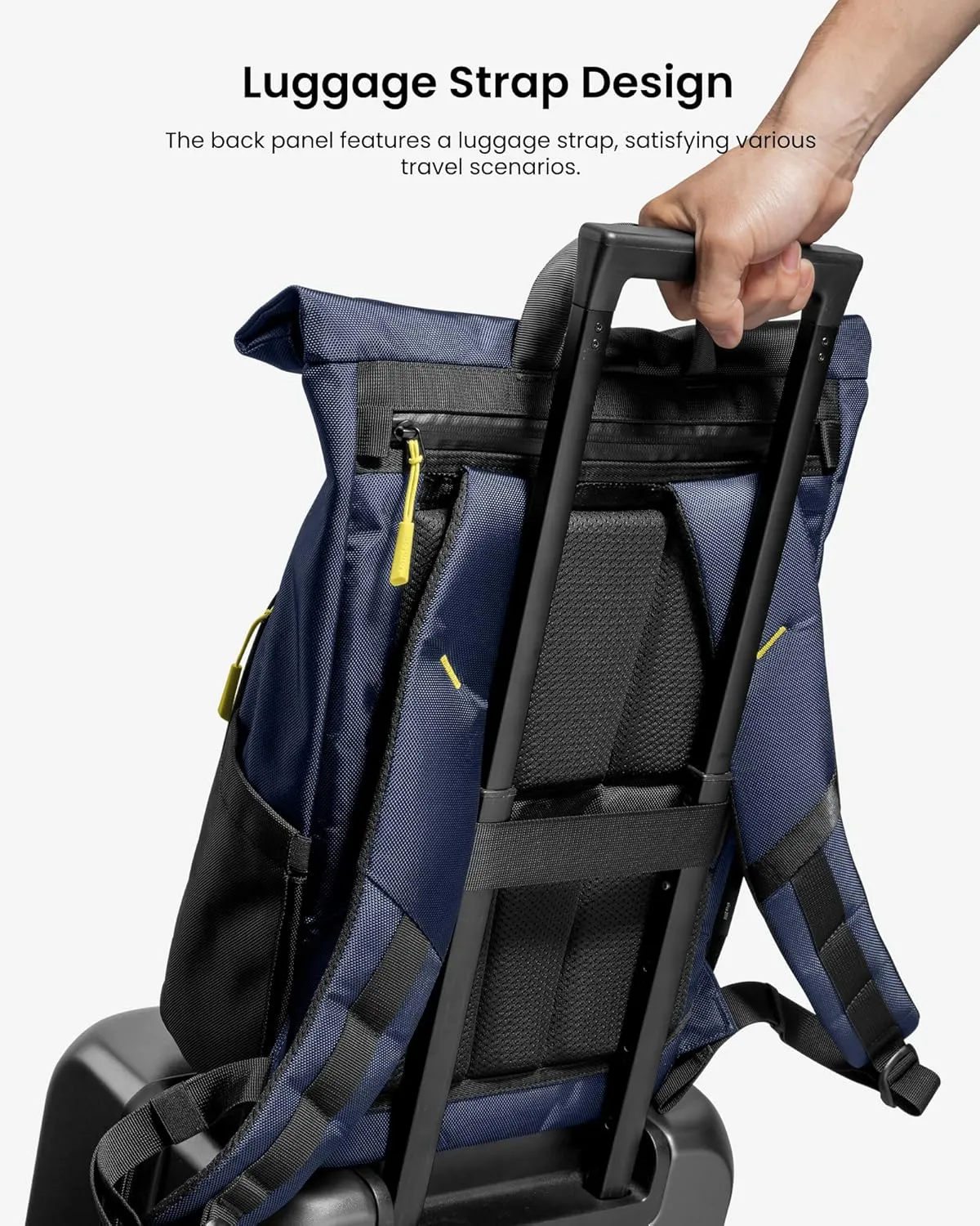 tomtoc Roll Top Laptop Backpack, Lightweight, Water-Resistant Commute Expandable Casual Daypack for 13-15.6 inch Laptop, Rucksack for Work College Trip, Capacity Adjustable 17-20L, Dark Blue
