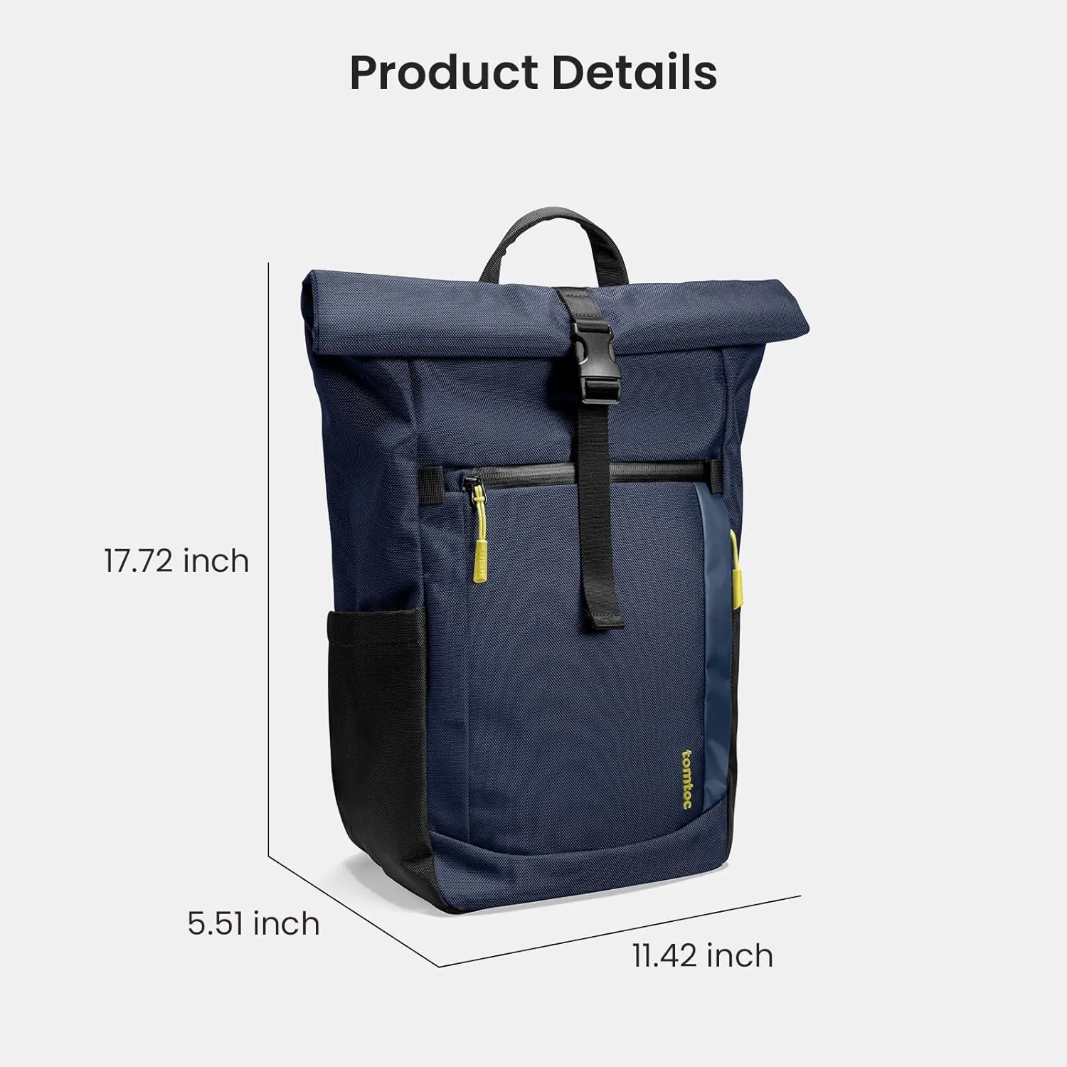 tomtoc Roll Top Laptop Backpack, Lightweight, Water-Resistant Commute Expandable Casual Daypack for 13-15.6 inch Laptop, Rucksack for Work College Trip, Capacity Adjustable 17-20L, Dark Blue