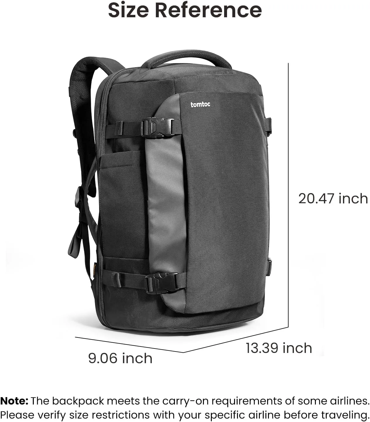 tomtoc Travel Backpack 40L, TSA Friendly Flight Approved Carry-on Luggage Hand Water-resistant Lightweight Business Rucksack, Durable Large Weekender Bag Daypack Fits 17.3 Inch Laptop, PFAS Free