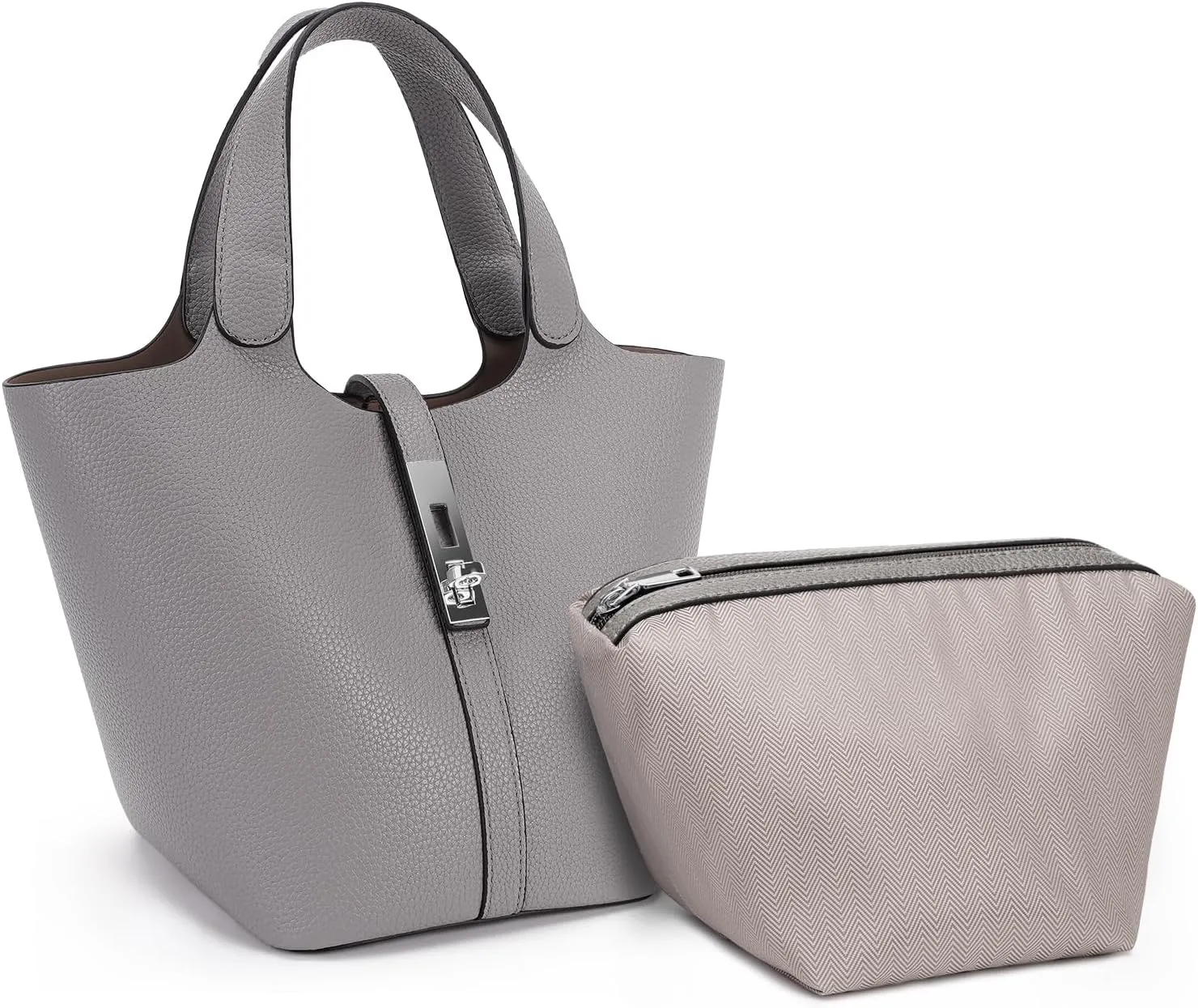 Top Handle Bag for Women Vegan Leather Bucket Bag for Women Shoulder Purse Satchel with Detachable Small Purse