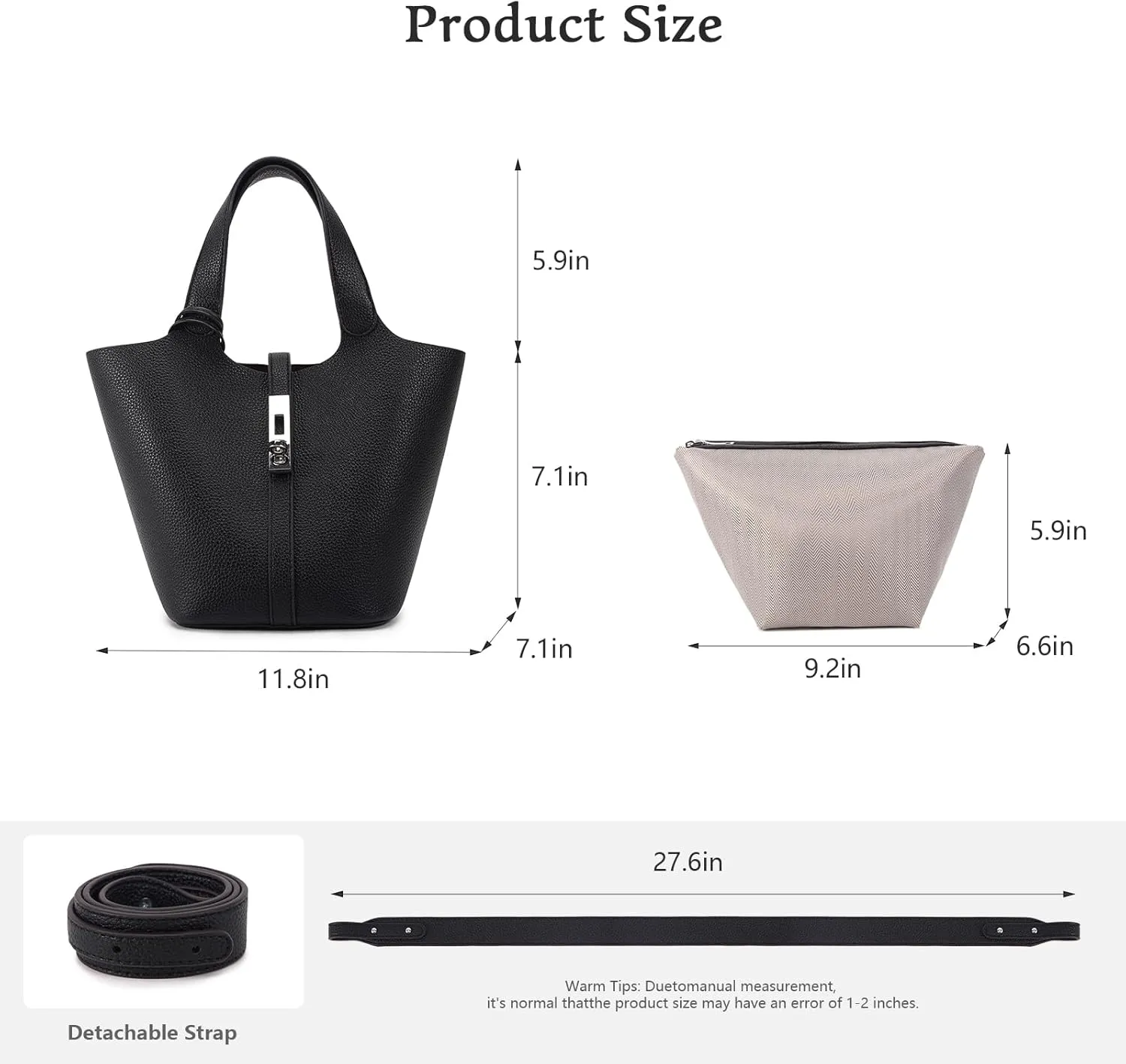 Top Handle Bag for Women Vegan Leather Bucket Bag for Women Shoulder Purse Satchel with Detachable Small Purse