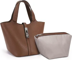 Top Handle Bag for Women Vegan Leather Bucket Bag for Women Shoulder Purse Satchel with Detachable Small Purse